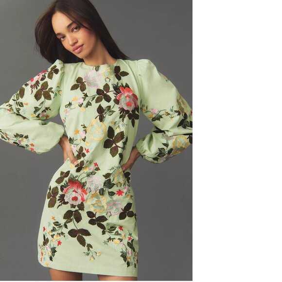 Anthropologie Dresses & Skirts - Anthropologie Let Me Be Long-Sleeve Embroidered Mini Dress XSP PXS new petite